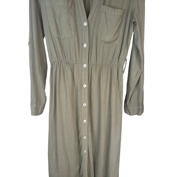 2/$30 ZARA Small Button-Down Shirt Dress Khaki Green Linen & Viscose - Picture 8 of 16